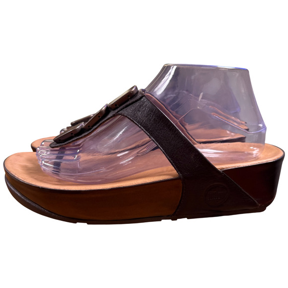 Fitflop Pietra Sandals Women 41/US9 Brown Jeweled Leather Thong Slides Comfort - Picture 4 of 16